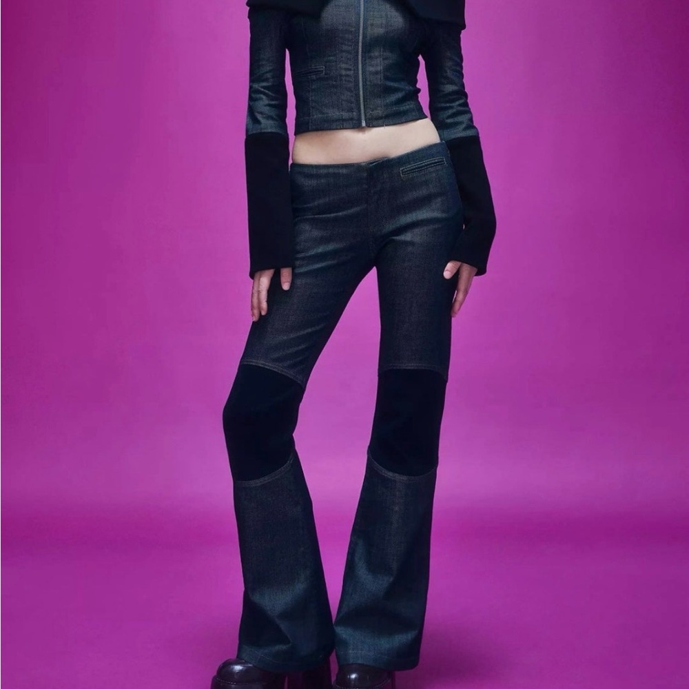 Dark Wash Two-Tone Flare Jeans